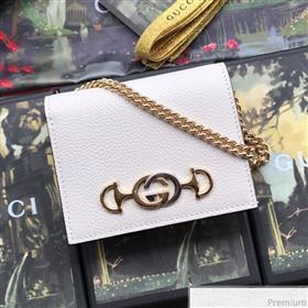 Gucci Zumi Grainy Leather Card Case on Chain 570660 White (JM-9041224)