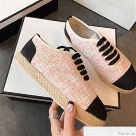 Chanel Tweed Lace-Up Espadrilles Sneakers G34424 Pink/Black 2018 (EM-9030938)