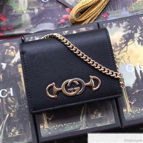 Gucci Zumi Grainy Leather Card Case on Chain 570660 Black (JM-9041226)