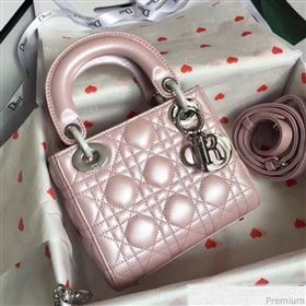 Dior Lady Dior Lambskin Mini 17cm Bag Pink/Silver (TZM-9040861)