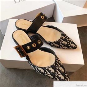 Dior Flat Leather Buckle Band Mules in Oblique Canvas 2019 (EM-9030943)