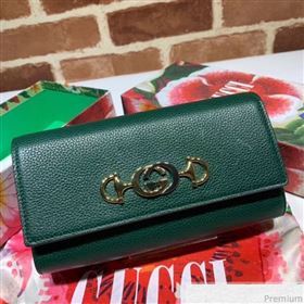 Gucci Zumi Grainy Leather Continental Wallet 573612 Green (JM-9041231)