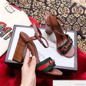 Gucci Web and Horsebit Heel Sandals Brown 2019 (KL-9031105)