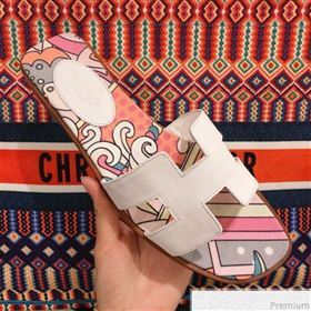 Hermes Oran Slide Flat Sandals on Print Insole White 2019 (KL-9031116)