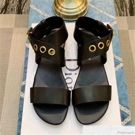 Dior D-Dior Flat Sandals in Black Calfskin 2019 (DLY-9041004)