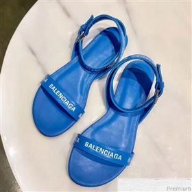 Balenciaga Allover Logo Round Flat Sandal Blue 2019 (DLY-9041007)