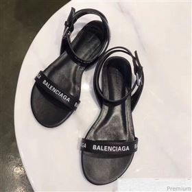 Balenciaga Allover Logo Round Flat Sandal Black 2019 (DLY-9041009)