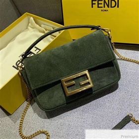 Fendi Small Baguette Suede Shoulder Bag Green 2019 (AFEI-9041275)
