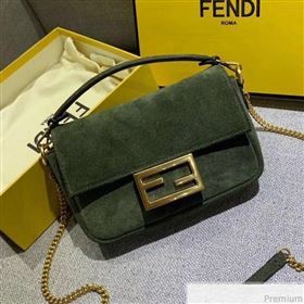 Fendi Small Baguette Suede Shoulder Bag Green 2019 (AFEI-9041275)