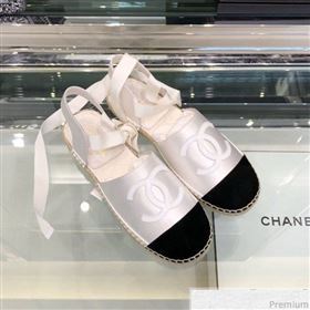 Chanel Fabric and Leather Slingback Lace-up Espadrilles Silver/Black 2019 (XO-9031126)