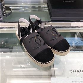 Chanel Fabric Slingback Lace-up Espadrilles Dark Gray 2019 (XO-9031127)