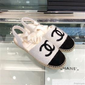 Chanel Fabric Slingback Lace-up Espadrilles Ivory White/Black 2019 (XO-9031125)