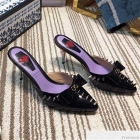 Gucci Leather Spikes Heel Mules with Bow Black 2019 (DLY-9031129)