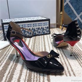 Gucci Leather Spikes Ankle Strap Heel Pumps with Bow Black 2019 (DLY-9031132)