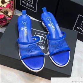 Chanel PVC Heel Mule Sandals G34871 Royal Blue 2019 (DLY-9041022)