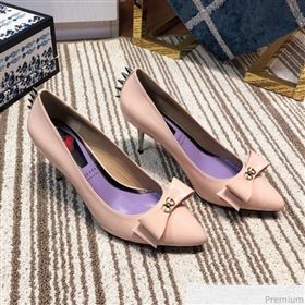 Gucci Leather Spikes Heel Pumps with Bow 549666 Pink 2019 (DLY-9031134)