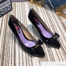 Gucci Leather Spikes Heel Pumps with Bow 549666 Black 2019 (DLY-9031135)