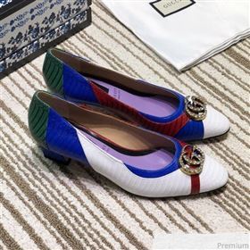 Gucci Snakeskin Pump with Crystal Double G 548854 Green/Blue/White 2019 (DLY-9031136)