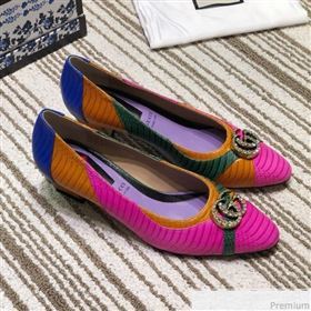 Gucci Snakeskin Pump with Crystal Double G 548854 Blue/Yellow/Pink 2019 (DLY-9031137)