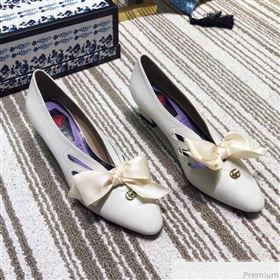 Gucci Cutout Leather Pump with Bow 548855 Vintage White 2019 (DLY-9031141)