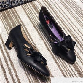 Gucci Cutout Leather Pump with Bow 548855 Vintage Black 2019 (DLY-9031143)