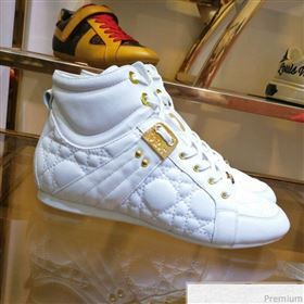 Dior High-top Sneakers in Cannage Calfskin Leather White/Gold 2019 (DLY-9031146)