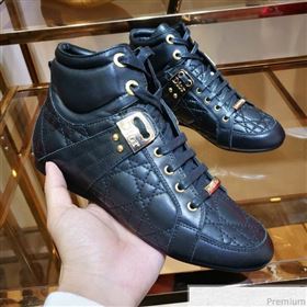 Dior High-top Sneakers in Cannage Calfskin Leather Black/Gold 2019 (DLY-9031148)