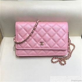 Chanel Iridescent Grained Calfskin Wallet on Chain WOC AP0315 Pink 2019 (SMJD-9041124)