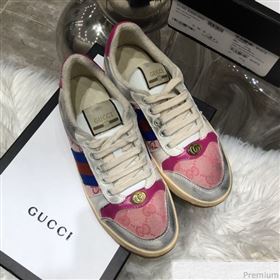 Gucci Womens Screener Leather Sneaker ‎570442 Pink 2019 (HZX-9030805)