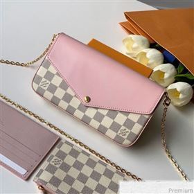 Louis Vuitton Pochette Félicie Clutch with Chain N60235 Damier Azur Canvas/Pink 2019 (KD-9041130)