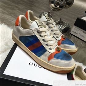 Gucci Womens Screener Leather Sneaker ‎570442 Blue 2019 (HZX-9030808)