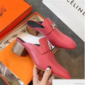 Hermes Paradis Mid-Heel Mules Pink 2019 (EM-9030901)