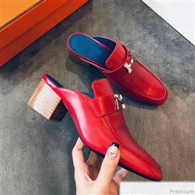 Hermes Paradis Mid-Heel Mules Red 2019 (EM-9030903)