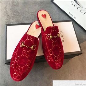 Gucci Princetown GG Velvet Flat Slipper Mules 475094 Red 2019 (EM-9030907)