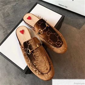 Gucci Princetown GG Velvet Flat Slipper Mules 475094 Brown 2019 (EM-9030908)