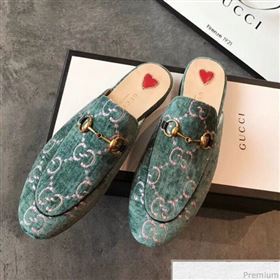 Gucci Princetown GG Velvet Flat Slipper Mules 475094 Light Blue 2019 (EM-9030909)