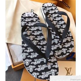 Louis Vuitton Mens Molitor Thong Sandals on Monogram Insock 1A45V3 Black/White 2019 (EM-9030925)