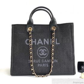Chanel Toile Large Deauville Canvas Shopping Bag Black 2019 (YD-9040473)