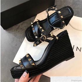 Valentino VLTN Rockstud Wedge Sandals Black 2019 (EM-9030930)