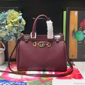 Gucci Zumi Grainy Leather Small Top Handle Bag ‎569712 Burgundy 2019 (JM-9041223)