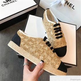 Chanel Tweed Lace-Up Espadrilles Sneakers G34424 Gold/Black 2018 (EM-9030932)