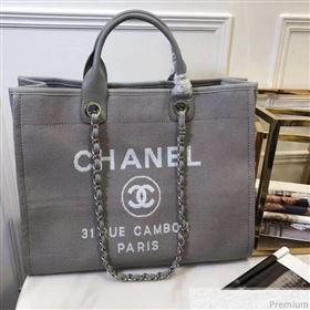 Chanel Toile Large Deauville Canvas Shopping Bag Grey 2019 (ZT-900472)