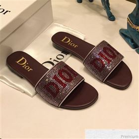 Dior Crystal Flat Slide Sandals Burgundy 2019 (ANDI-9041651)