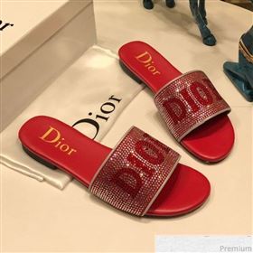 Dior Crystal Flat Slide Sandals Red 2019 (ANDI-9041652)