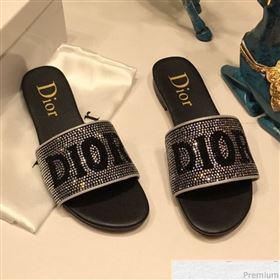 Dior Crystal Flat Slide Sandals Black 2019 (ANDI-9041653)