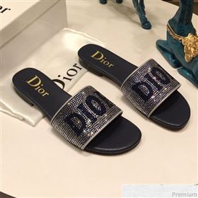 Dior Crystal Flat Slide Sandals Blue 2019 (ANDI-9041654)