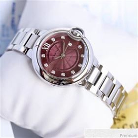 Cartier Classic Mechanical Watch Burgundy 33MM 07 2019 (KN-9041199)