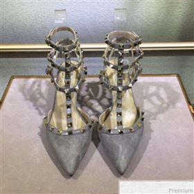 Valentino Rockstud Suede Ankle Mid-Heel Sandals Grey (XINL-9041250)