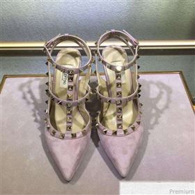 Valentino Rockstud Suede Ankle Heel Sandals Pink (XINL-9041241)