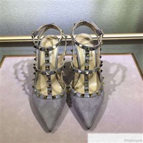 Valentino Rockstud Suede Ankle Heel Sandals Grey (XINL-9041243)